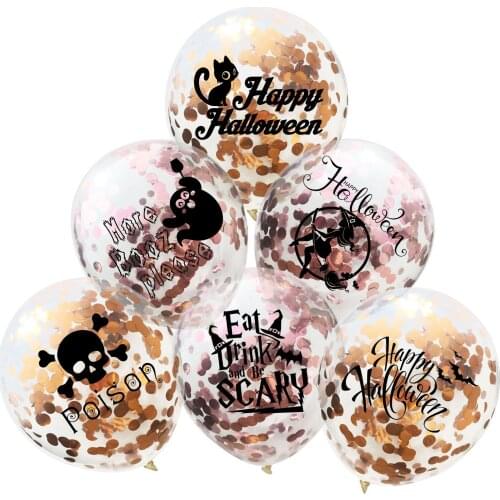 10pcs 12inch All Saints' Day Cartoon Witch Skeleton Latex Balloons Transparent DIY Confetti Ballons Halloween Party Bar Decor