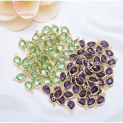 10PCS 8x10MM 24K Gold Color Brass with Glass Connector Charm Pendants High Quality Diy Jewelry Findings Accessories