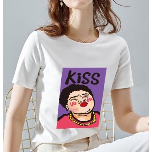 Summer Casual T-shirt Womens Trendy Cool Print Pattern Ladies O-neck Slim White Basic Ladies Commuter All-match Short-sleeved