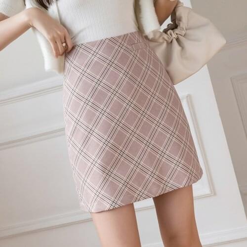 Summer lattice Hip skirt Korean-style A-line skirt High-waist Womens Elegant New Skirts Short Skirt Pants
