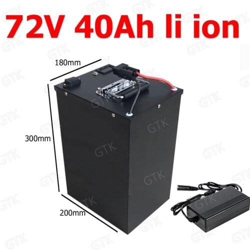 GTK lithium ion waterproof 72v 40Ah li-ion battery BMS for 4000w 3500w bicycle bike tricycle scooter Forklift +10A charger