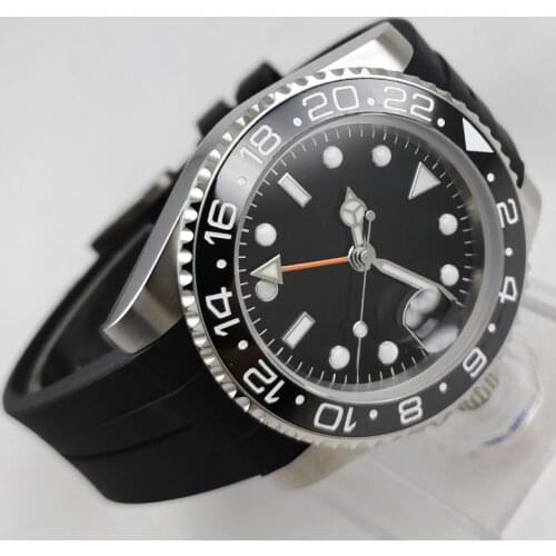 40MM Sterile Dial Sapphire Glass Rubber GMT Date Luminous Ceramic Bezel Automatic Mens Wristwatch