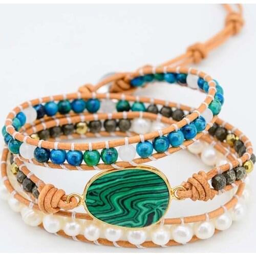 Natural Stone Bracelets Chrysocolla 3 Strands Wrap Bracelets Bohemia Handmade Jewelry Gifts