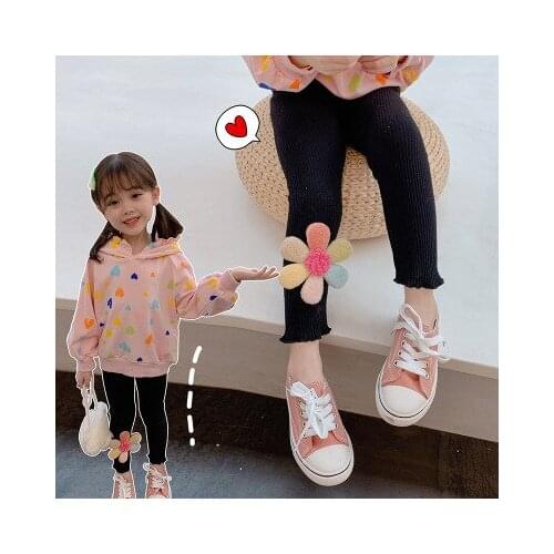 Baby Girl Clothes Girls Leggings 2020 Autumn New Toddler Girl Casual Leggings with Flowers Kids Thin Cotton Pompoms Leggigs