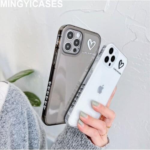 Side Love Heart Pattern Cases for Iphone 12 Pro 7 8 Plus Xs Max 11 Pro Max Xr X 12 Mini Transparent Soft TPU Silicon Case Cover