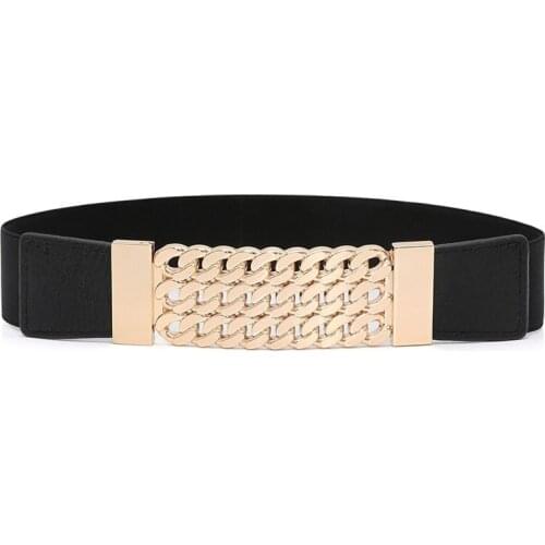 Punk Dress Belt For Women Rivet Metal Gold Chain Waistband Ladies Leather Female Luxury Brand Belt For Dresses SW64