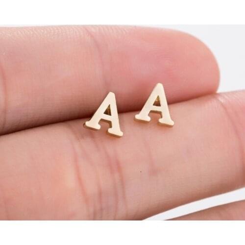 Stainless Steel 26 A-Z Initial Letter Stud Earrings Small Tiny DIY Alphabet Name Earrings Piercing Jewelry Pendientes Brincos