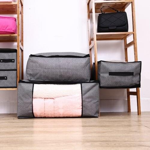 Folding Storage Box Non-Woven Clothing Storage Bags Zipper Organizer Boxes Transparent Window Quilt Clothing Organizer Container