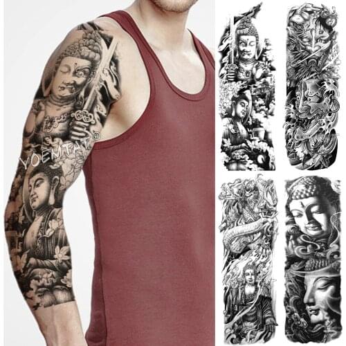 Large Arm Sleeve Tattoo Dragon Buddha Prajna Waterproof Temporary Fake Tatoo Sticker Skull Japanese Men Women Full Totem Tatto