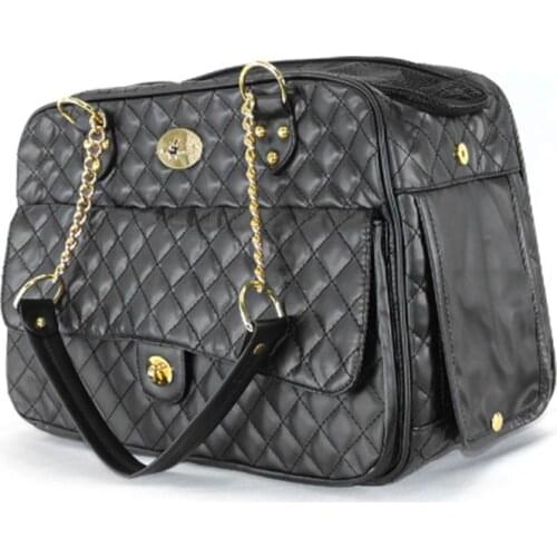 Comfortable Luxury Fashion Dog Carrier PU Leather Travel Carrying Portable Handbag Foldable for Outdoor Travel Walking