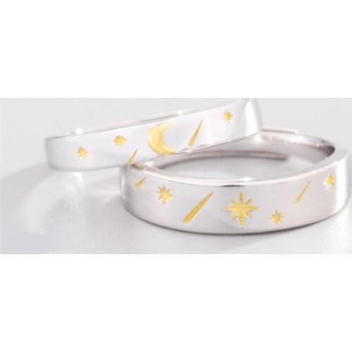 Sole Memory Sun Moon Star 925 Sterling Silver Valentines Day gift Female Resizable Opening Romantic Couple Rings SRI520