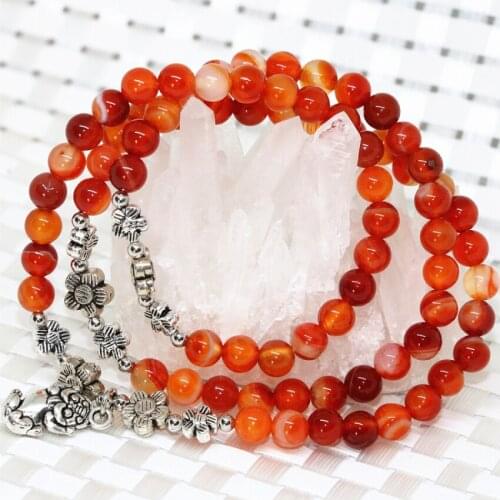 Bohemia style jewelry natural stone red veins agat onyx carnelian multilayer bracelet 6mm round beads long elastic jewelry B2235