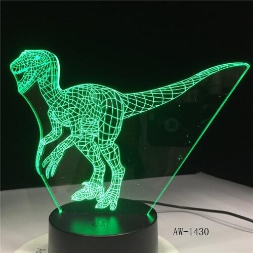 Velociraptor Dinosaur 3D Lamp Blue 7 Color Led Night Lamps for Kids Touch Led USB Table Office Light Room De AW-1430