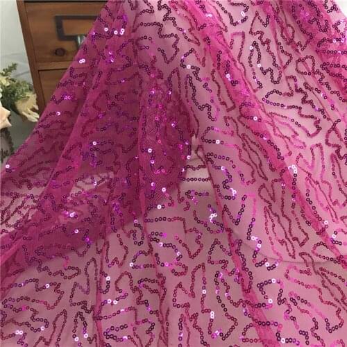Hot Pink Sequins Embroidery Mesh Transparent Lace Fabric for Wedding Dress Diy Material Dress Decorative Cloth Sell by the Yard