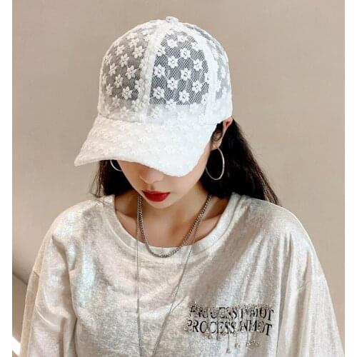 Women Lace Flower Baseball Cap Summer Breathable Mesh Floral Sun Hat Girls Casual Adjustable Visor Caps