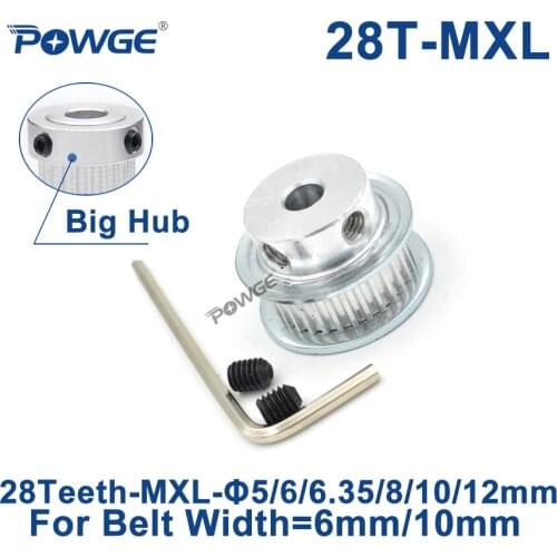 POWGE Inch 28 Teeth MXL Timing pulley Bore 5/6/6.35/8/10/12mm for width 6mm 10mm MXL synchronous Belt Gear wheel 28teeth 28T
