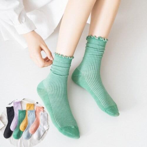 1 Pair Lace Cotton Women Socks Candy Colors Thickened Cute Comfortable Breathable Autumn Winter Female Middle Tube Warm Socks