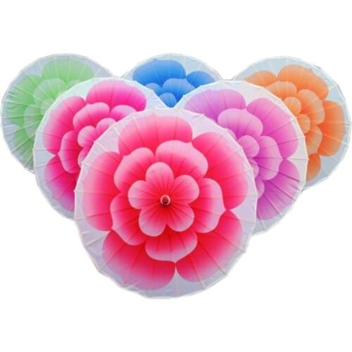 1PC Jasmine Flower Design Vintage Chinese Silk Parasol Sun Umbrella for Weddings Home Decorations Party Dance Props