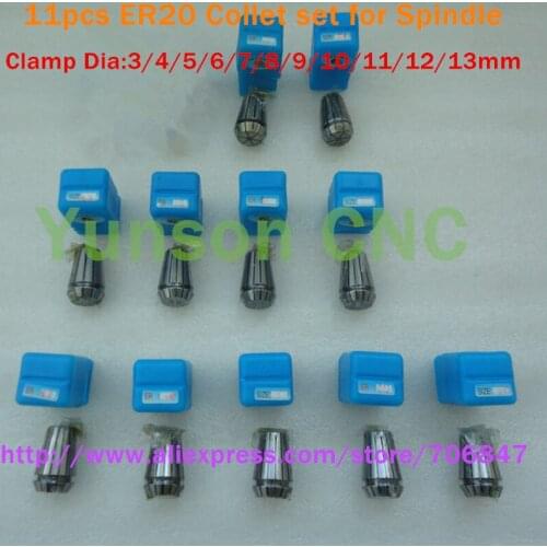 11pcs DIN6499B Standard 65Mn ER20 Chuck Collet Clamping from 3mm to 13mm HRC56~60 for Spindle of the cnc engraver/mill Machine