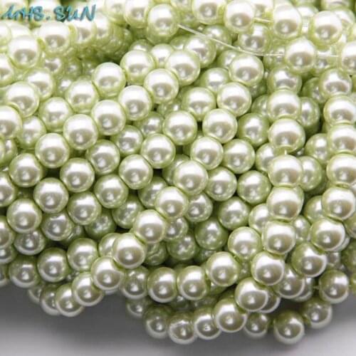 MHS.SUN Loose 3mm-16mm Pale Green Fake Pearl DIY Hand Craft Round Glass Imitation Pearl Beads Clothing&Garment Nail Art Decor