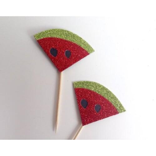 Glitter Watermelon Cupcake Toppers birthday tropical Wedding Bridal baby Shower Engagement Party Bachelorette food picks
