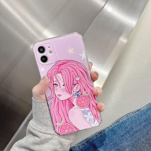 Retro cute earrings profile Girls Anime Korean Phone Case For iPhone 11 12 Pro Max Xr Xs Max 7 8 Plus 7Plus case Cute Soft Cover