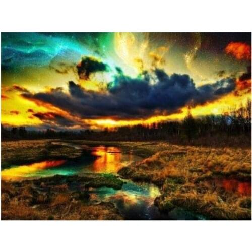 Diy landscape diamond painting by number sunset cloud mosaic art canvas embroidery stickers rhinestone picture puzzle wall paper