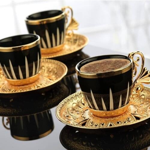 Home Kitchen Arabic Greek Turkish Coffee set Porcelain Gold SilverWare Valentines Day Gift