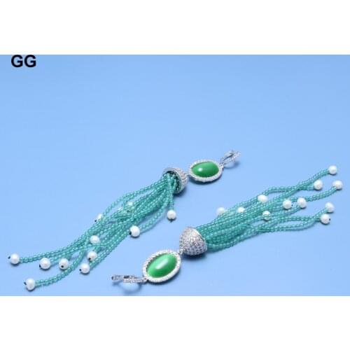 GuaiGuai Jewelry Natural Cultured White Pearl Green Jades Crystal CZ Stud Earrings CZ Fitting For Women Lady Gifts