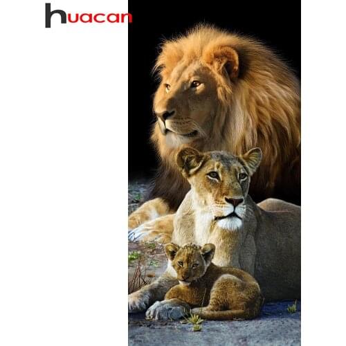 Huacan Diy Diamond Painting Lion Family Full Square/round Diamond Embroidery Mosaic Animal Wall Decor Diamond Art