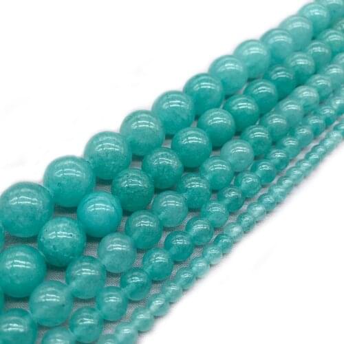 Natural Stone Cyan Jades Loose Spacer Round Beads For Jewelry Making DIY Chrams Bracelet Ear Studs 15'' Strands 4/6/8/10mm