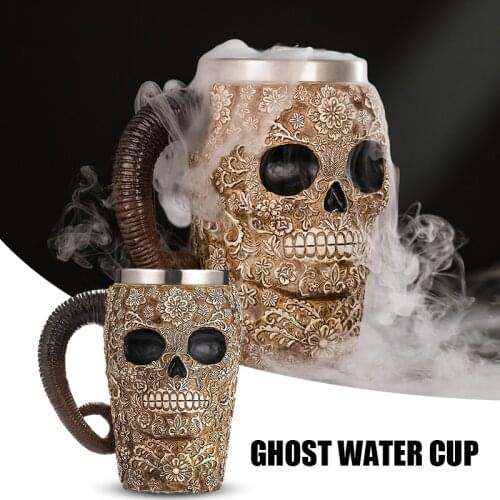 3D Beers Mug with Handle Creatives Skull Flower Cup Vintage Bar Accessories for Drinks Home Party 450ml caneca кружки