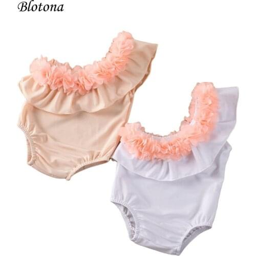 Blotona Baby Girls Fashion One Shoulder Ruffled Floral Swimsuit Infant Summer Sleeveless Swimwear Bathing Suit Beachwear, 0-24M