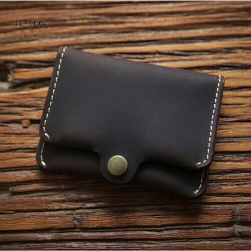 LEACOOL Vintage Genuine Leather Men Wallet Cowhide Small Mini Card Holder Male Card Case High quatily Purse