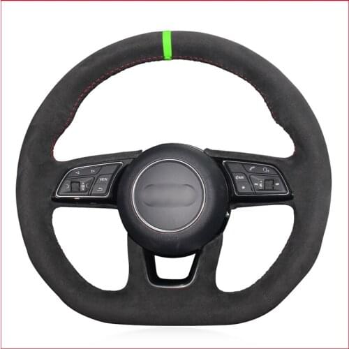Mewant Hand-stitched Black Suede Car Steering Wheel Cover for Audi A3 (8V) A4 (B9) Avant A5 (F5) A1 (8X) Sportback Q2 2016-2019