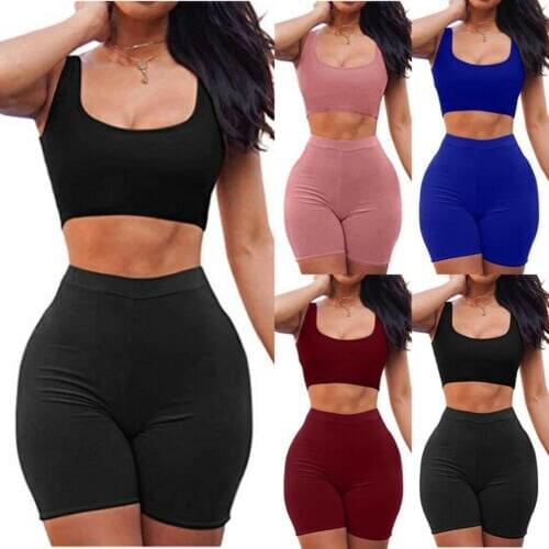 Fashion Women Summer Two Piece Set Top And Pants Ladies Casual Sweat Suits Bodycon Crop Tops+Shorts Set Mini Workout Outfit