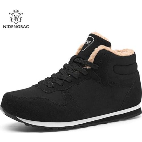 Winter Mens Casual Shoes Plus Size 46 47 Fashion Snow Boots Ankle Men Shoes Black Blue Walking Footwear Man Flat Plush Sneakers