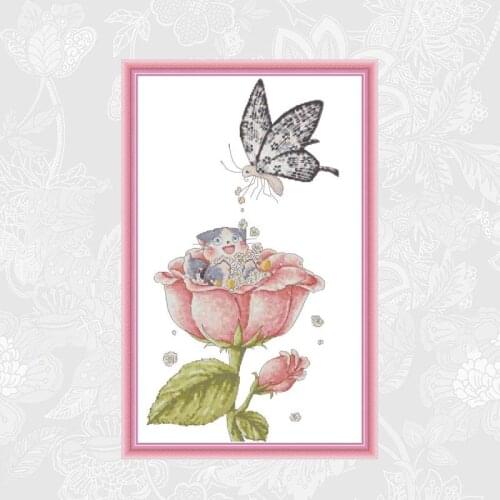 Cross Stitch Printed Canvas Flower Pollination Paintings DIY Handmade Embroidery Sets for Needlework DMC Cotton Thread Crafts