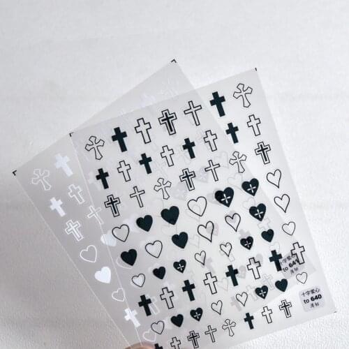 Jesus Cross Nail Sticker Foil Nail Art White Heart Stickers For Manicure Crossing Sliders Designer Accessories Nails Decor