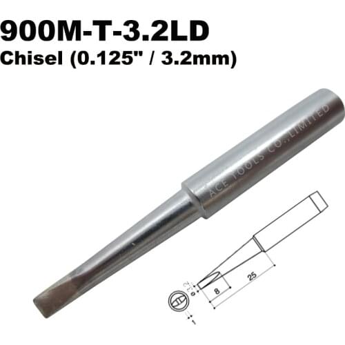 Soldering Tip 900M-T-3.2LD Chisel 3.2mm for Hakko 936 907 Milwaukee M12SI-0 Radio Shack 64-053 Yihua 936 X-Tronics 3020 Iron Bit