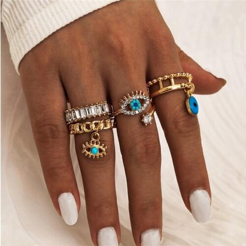 Modyle 2020 New Gold Color Evil Eye Rings For Women Vintage Boho Crystal Knuckle Ring Set Female Party Jewelry Gifts
