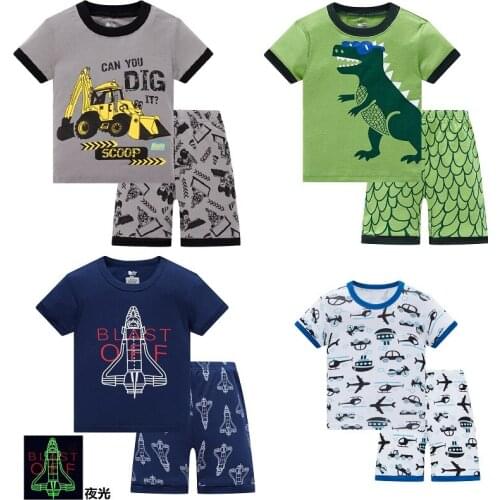 New Neck Boys Cotton Pajamas Set Cartoon Round For Child kids short sleeve pyjamas Girls Boys Sleepwear pajama set