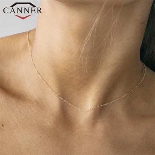 Gold Chain Necklace for Women 18-inch 925 sterling silver Clavicle bare chain Gold color Chokers Necklace Fashion Jewelry