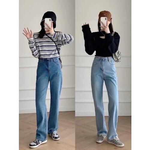 Za Popular Wash High Waist Basic Jeans Womens Wide Leg Floor Long Pants Metal Button Decoration Casual Leisure Trouser