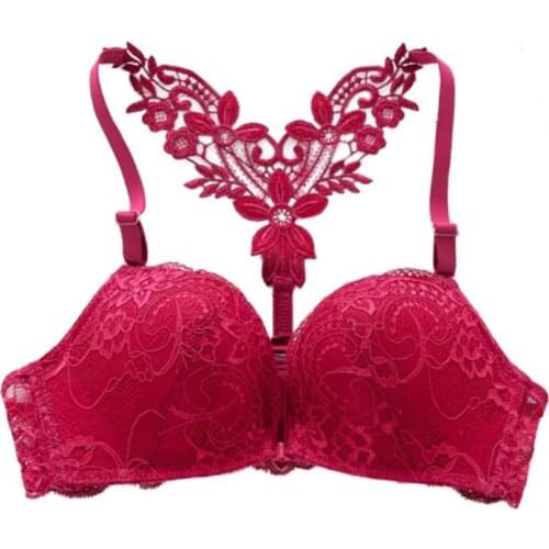 Sexy Push Up Bra Front Closure One-Piece Underwear Convertible Straps Padded Wire Free Solid Embroidered Lace Sweaty Bra