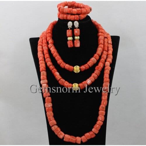 Luxury African Big Coral Beads Jewelry Set Traditional Nigerian Wedding Coral Party Jewelry Set for Brides Free Shipping CNR382