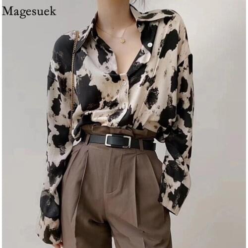 Korean Print Button Up Shirts Women Long Sleeve Blouses Women Fashion Clothes Chiffon Streetwear Plus Size Tops New Blusas 13486