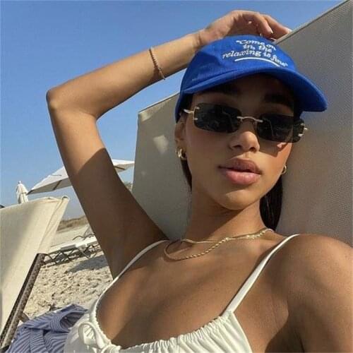 2021 New Men Women Sunglasses Rimless UV400 Fashion Brand Designer Small Square Sun Glasses Female Metal Black Brown oculos