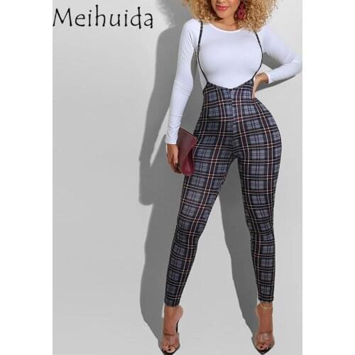 Spring Women Overalls Pant Female Suspender Long Trouser Casual Plaid High Waist Pants Jumpsuit for Ladies Fall Fashion 2021 New
