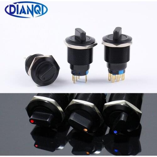 22mm Waterproof With LED round Dot push button switches rotate NO NC 2NO 2NC DPDT car buttons latching Oxidized black Alumina